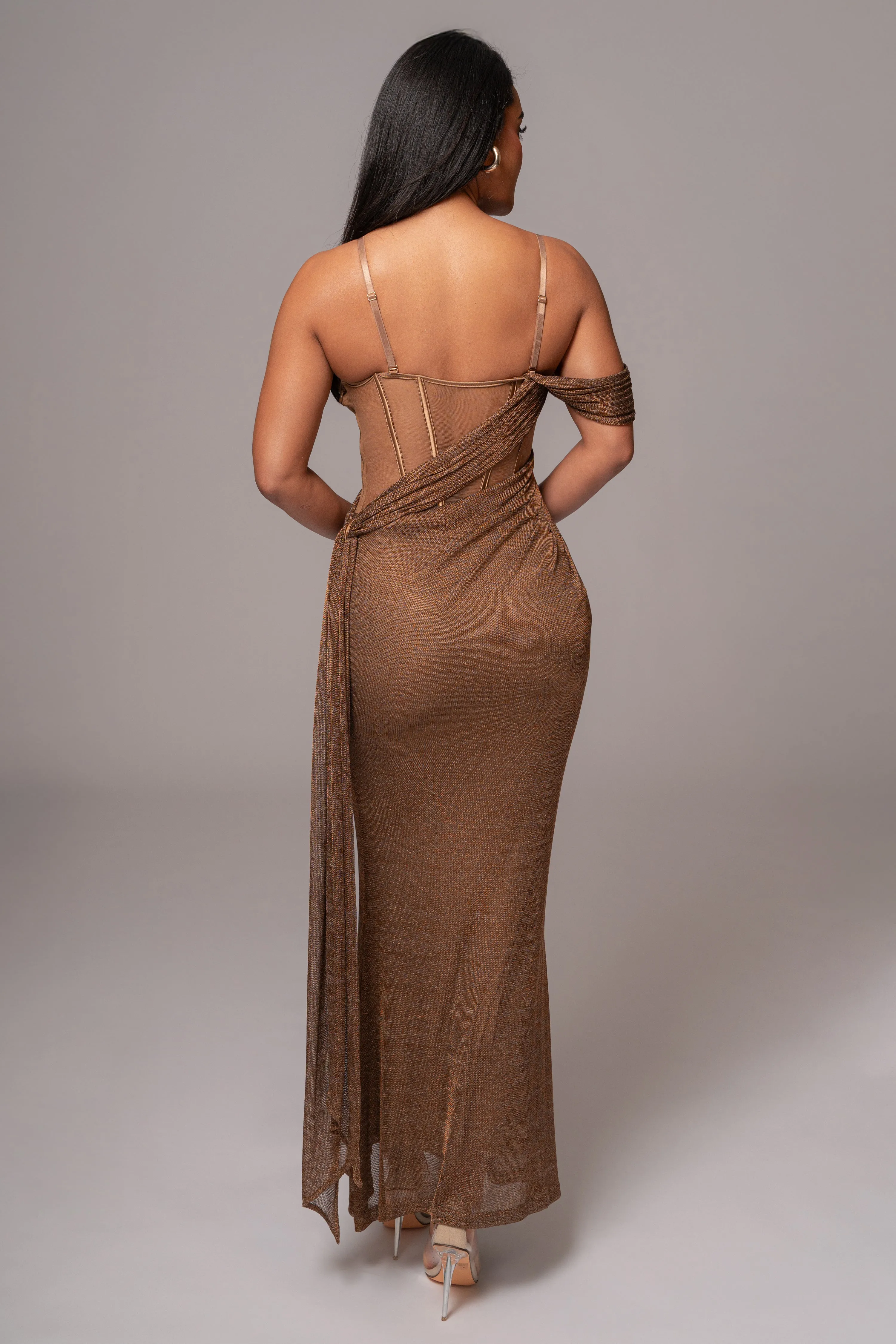 Bronze Metallic Corset Maxi Dress