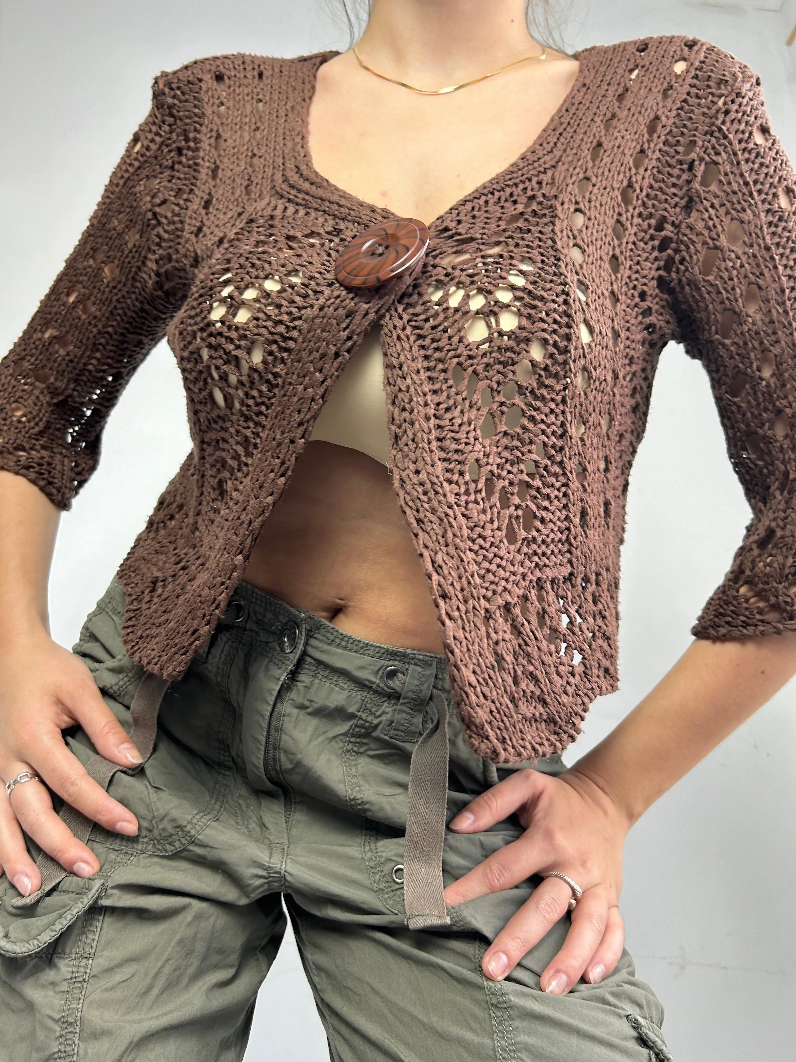 Brown crochet knitted tank top   bolero set (S/M)