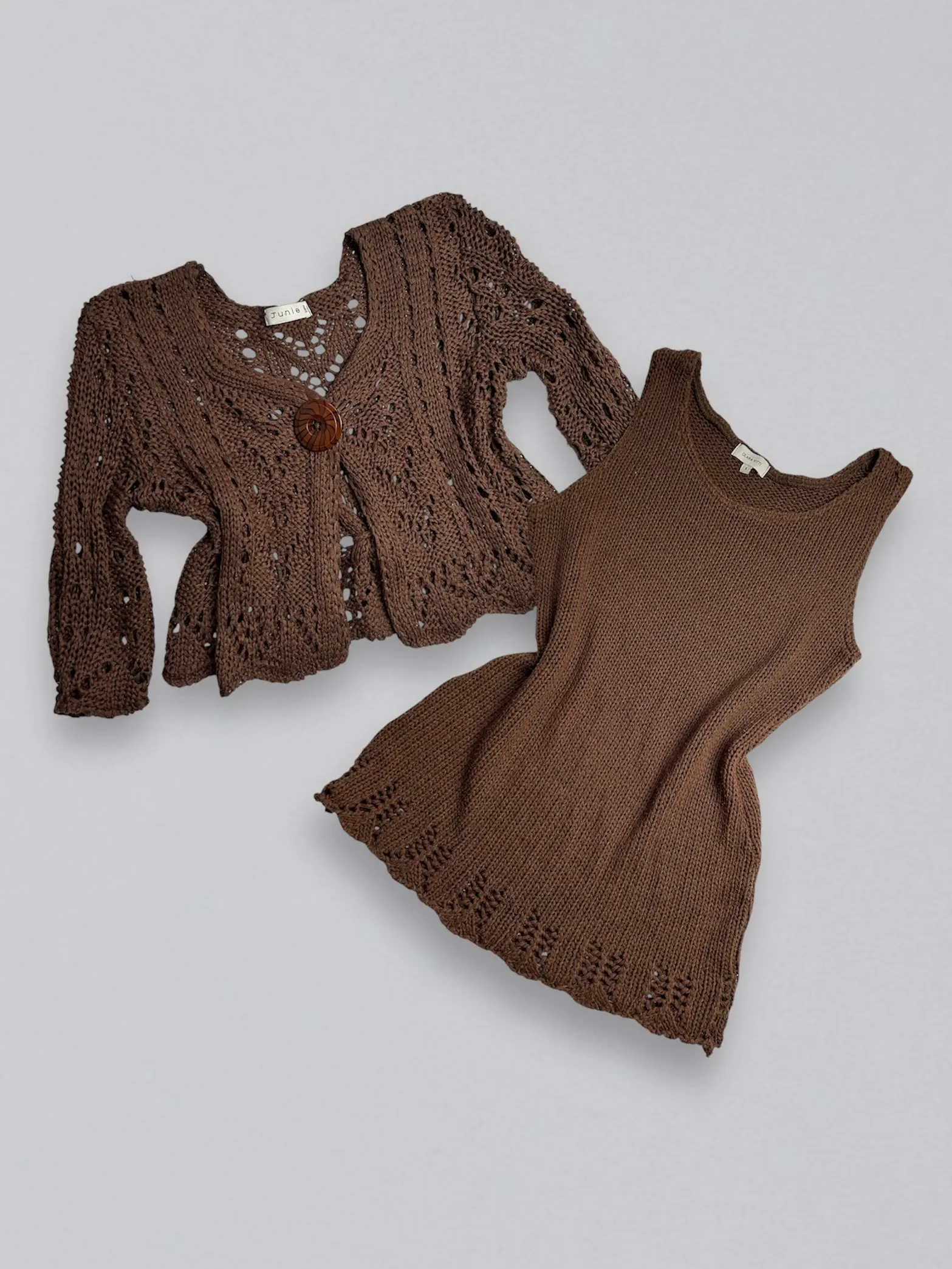 Brown crochet knitted tank top   bolero set (S/M)