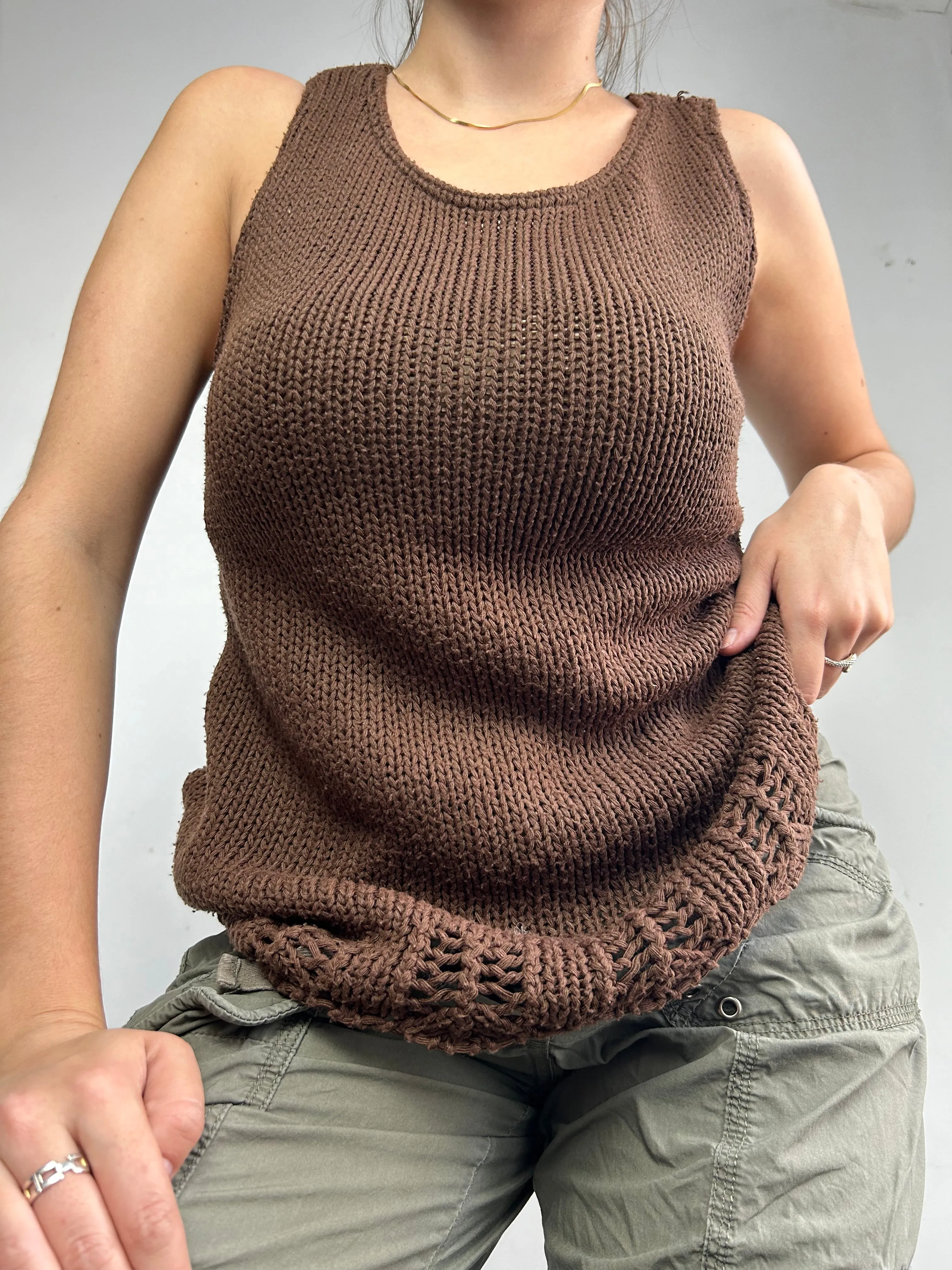 Brown crochet knitted tank top   bolero set (S/M)