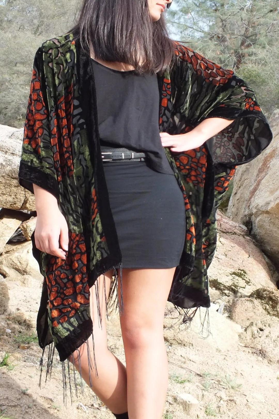 Burnout Velvet Animal Leopard Print Duster Kimono Top