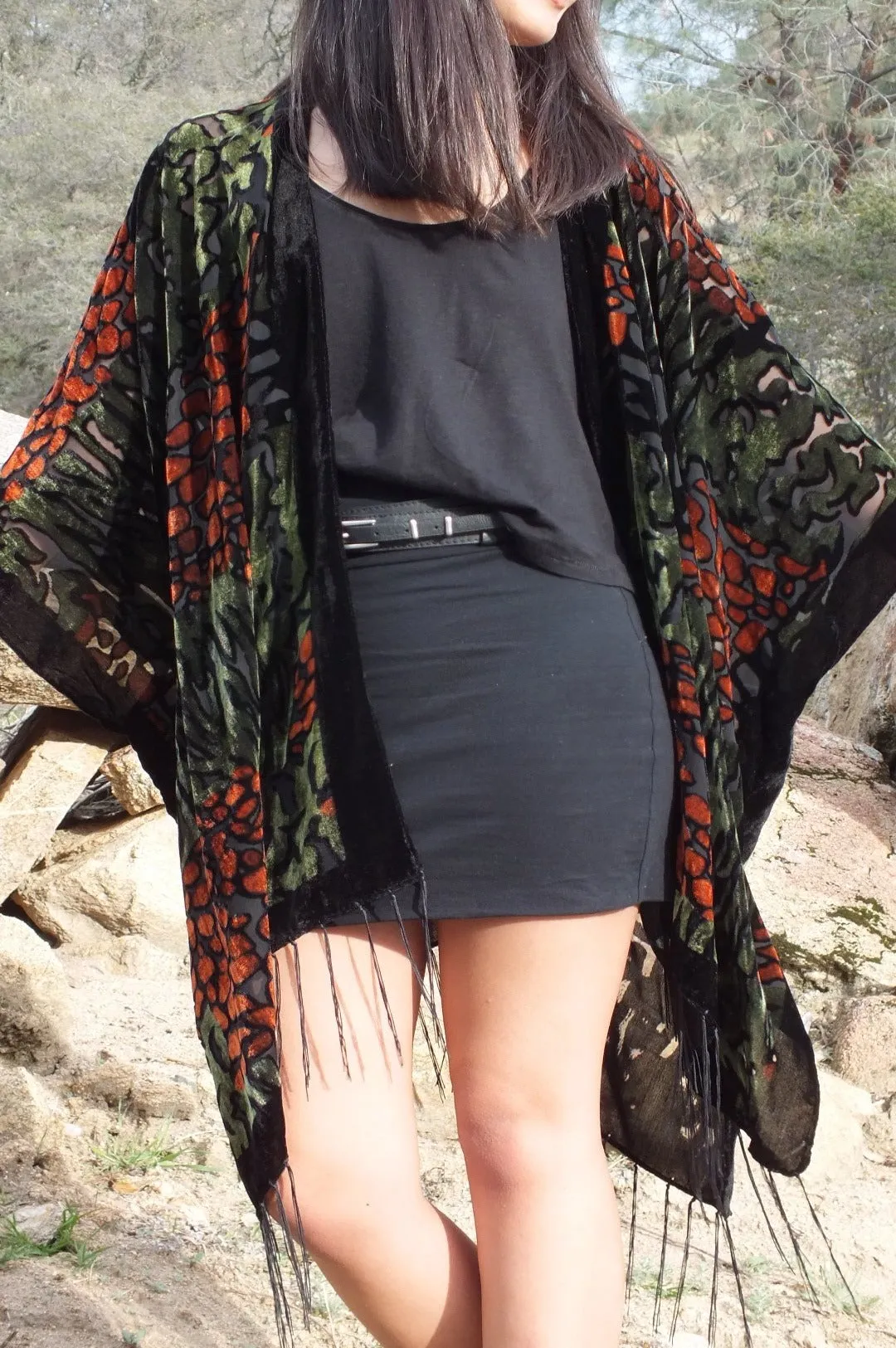 Burnout Velvet Animal Leopard Print Duster Kimono Top