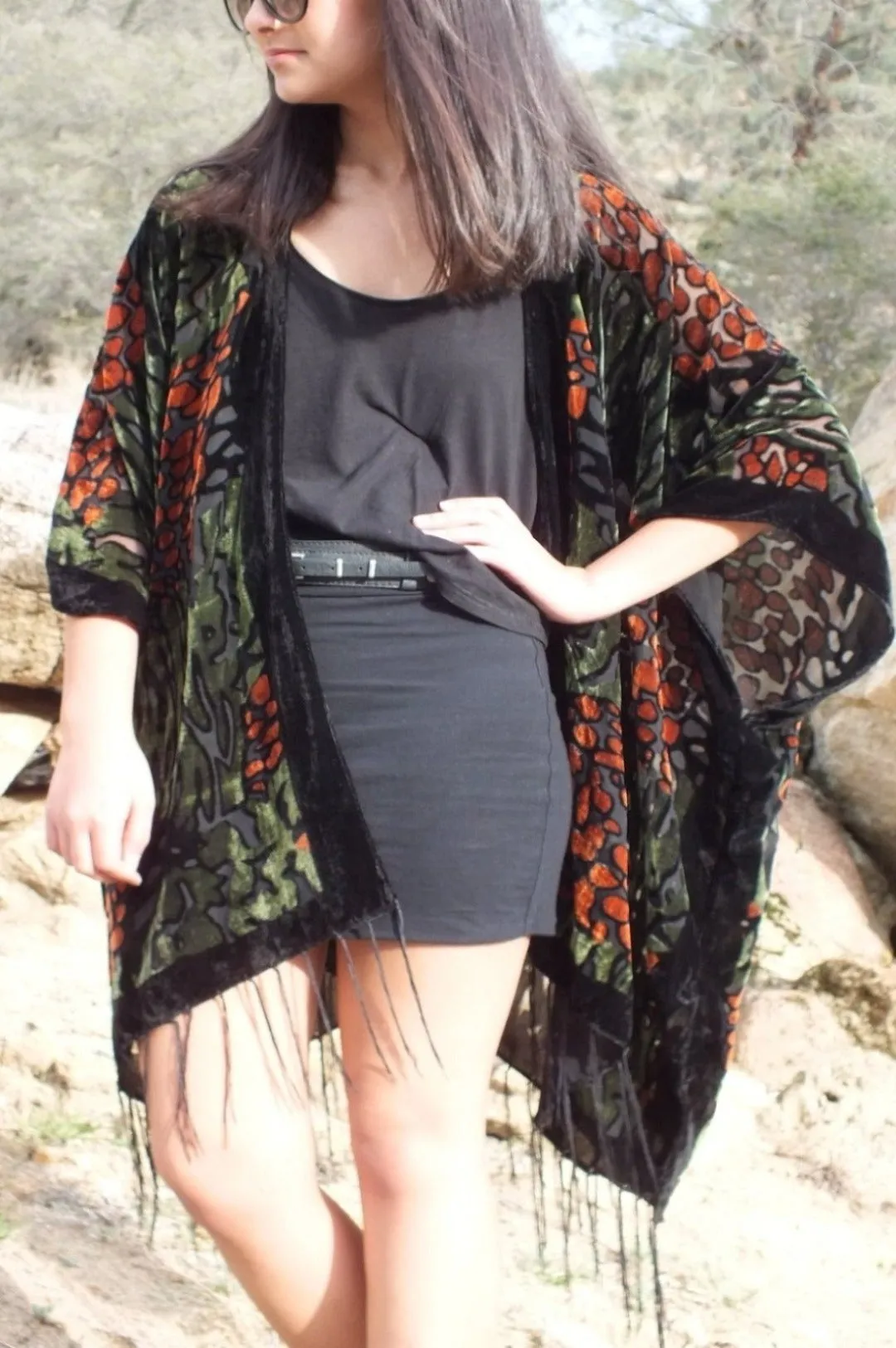 Burnout Velvet Animal Leopard Print Duster Kimono Top