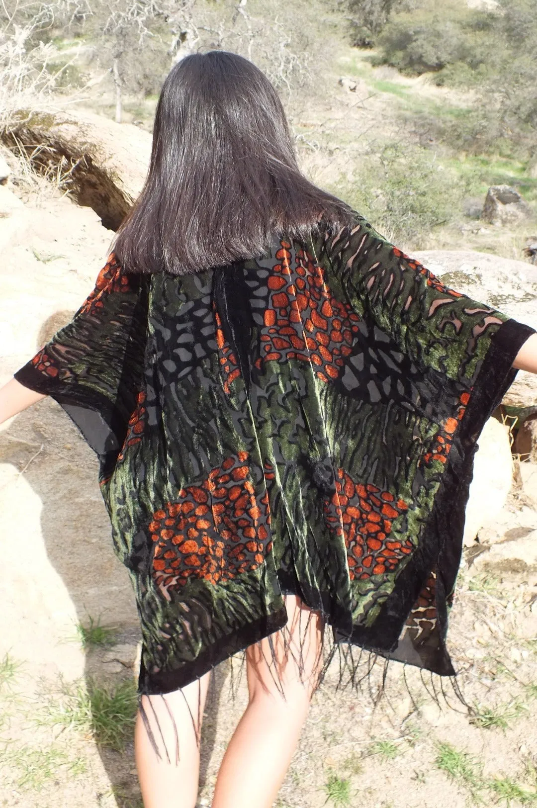 Burnout Velvet Animal Leopard Print Duster Kimono Top