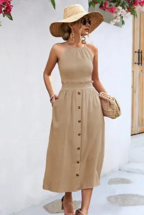 BUTTON DETAILED SKIRT WOMEN HALTER DRESS