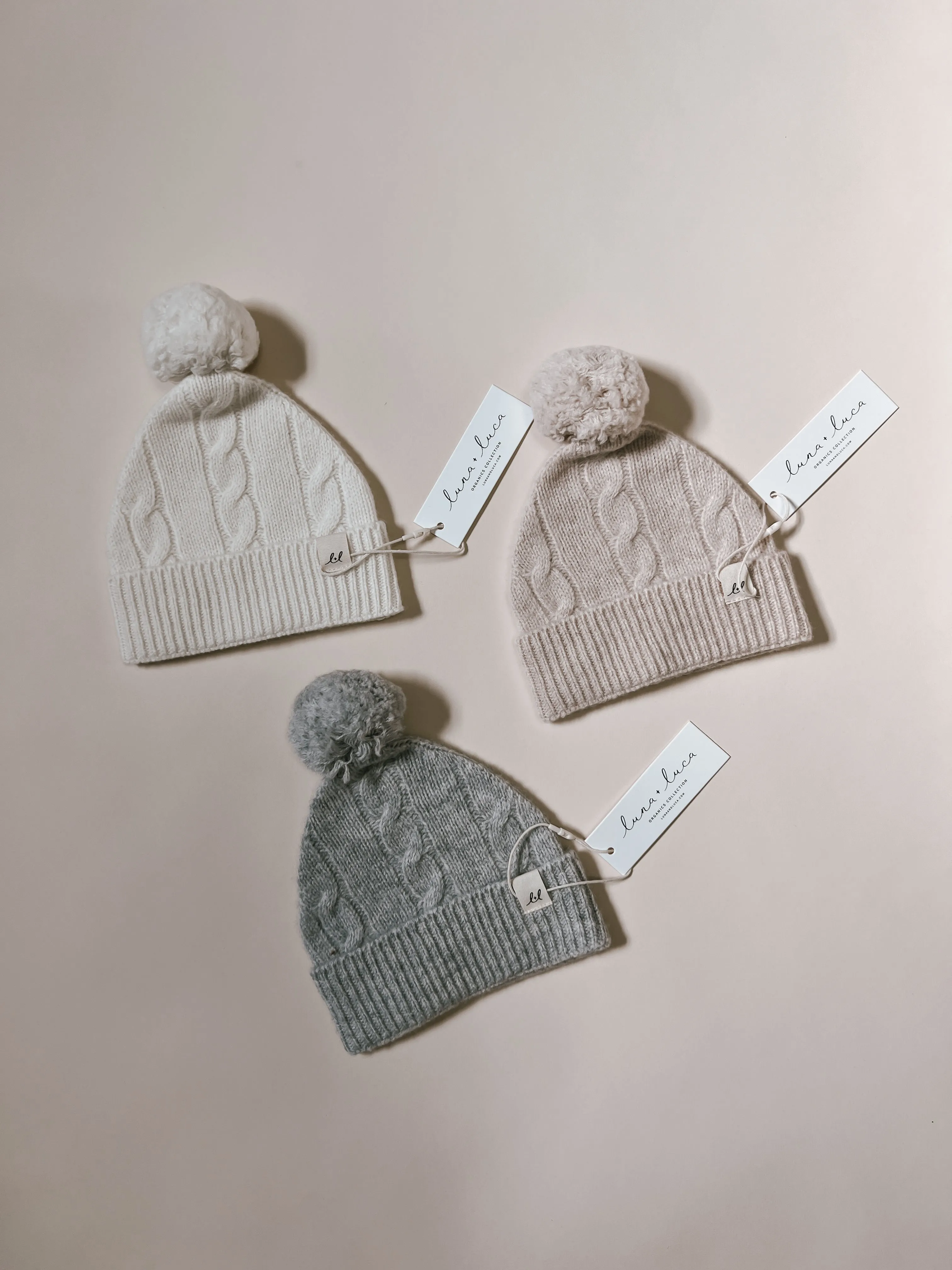 Cable Knit Pom Beanie - Off-White