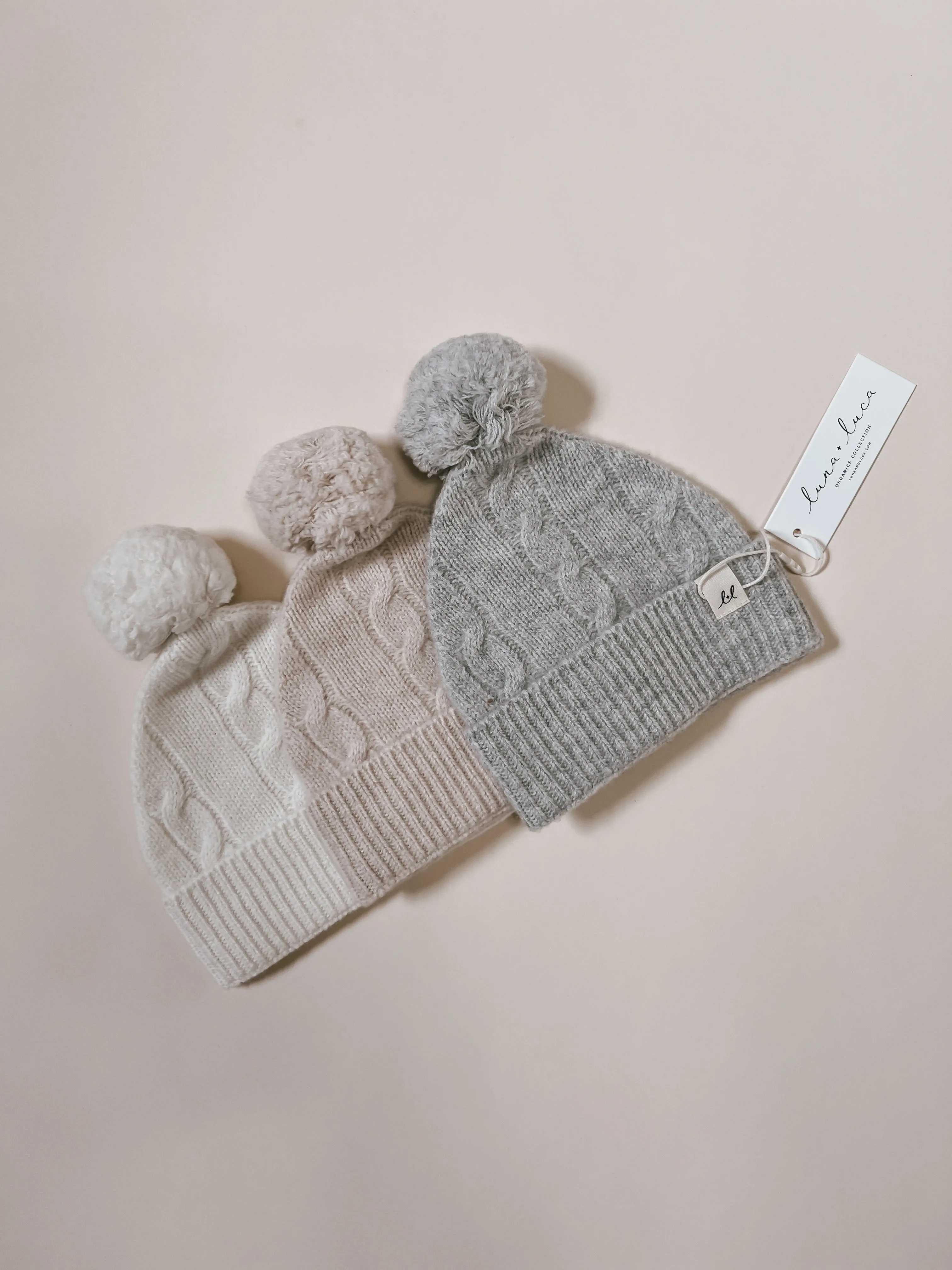 Cable Knit Pom Beanie - Off-White