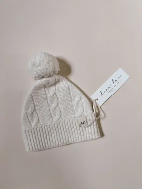 Cable Knit Pom Beanie - Off-White