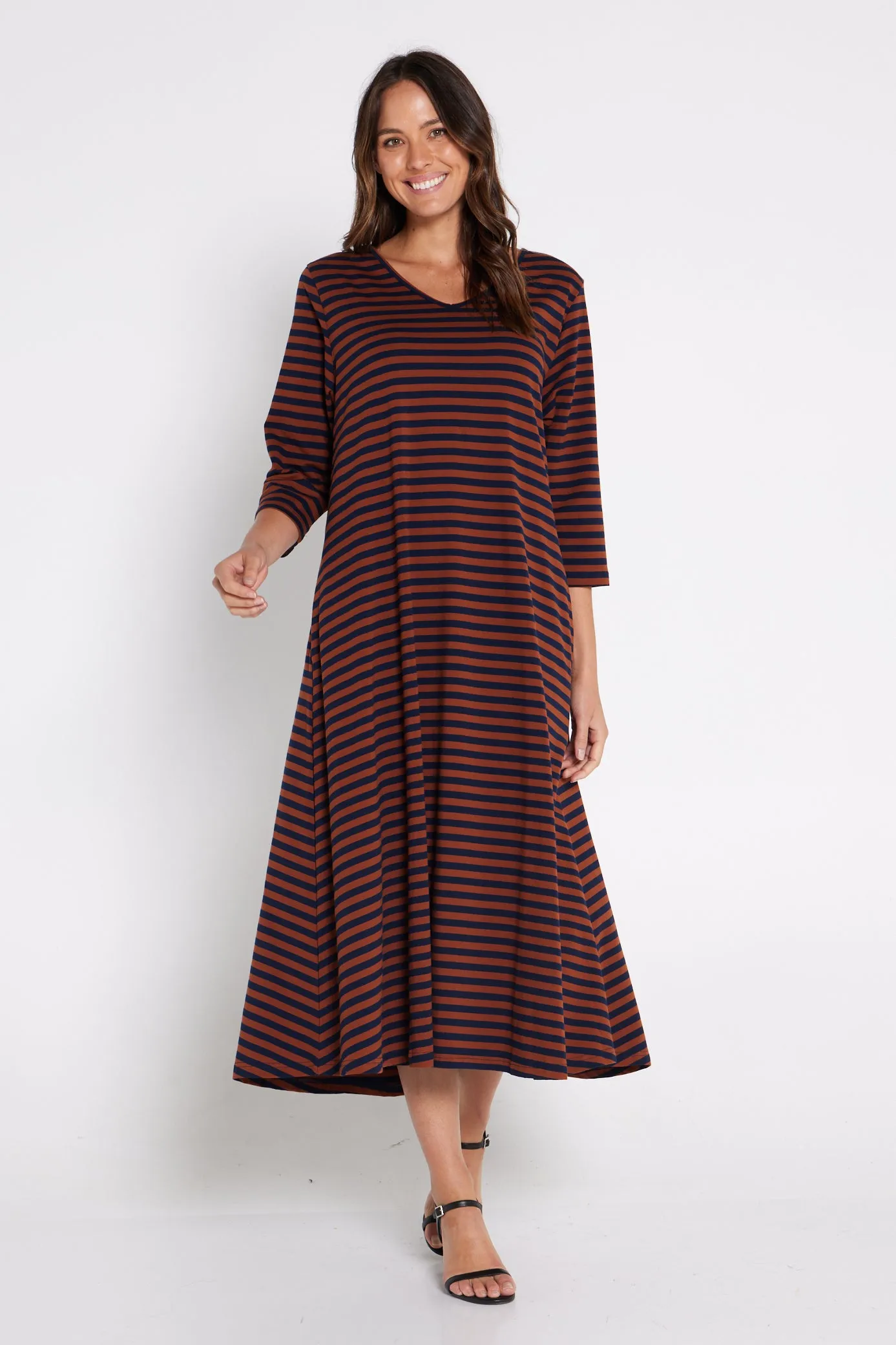 Cameron Dress - Brown/Navy Stripe