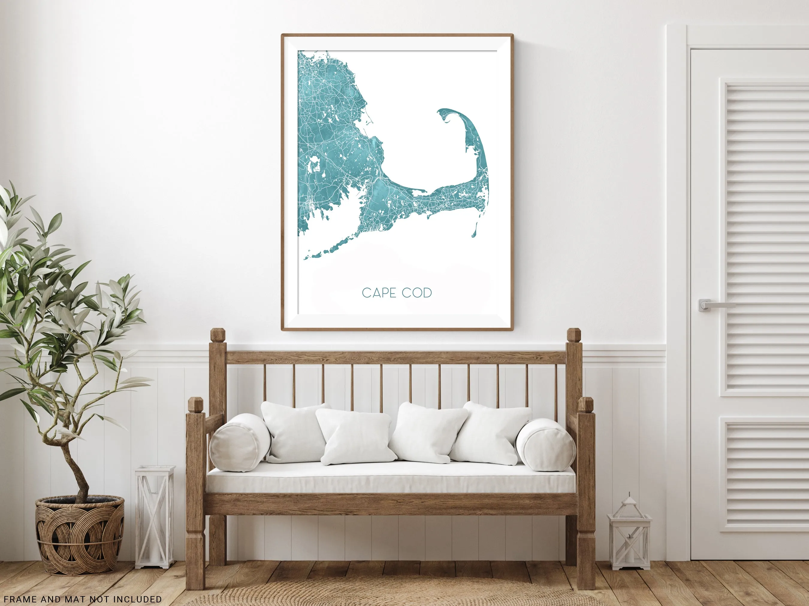 Cape Cod Map of Cape Cod Wall Art Print Poster, Turquoise Topographic Massachusetts Street Road Maps, Provincetown