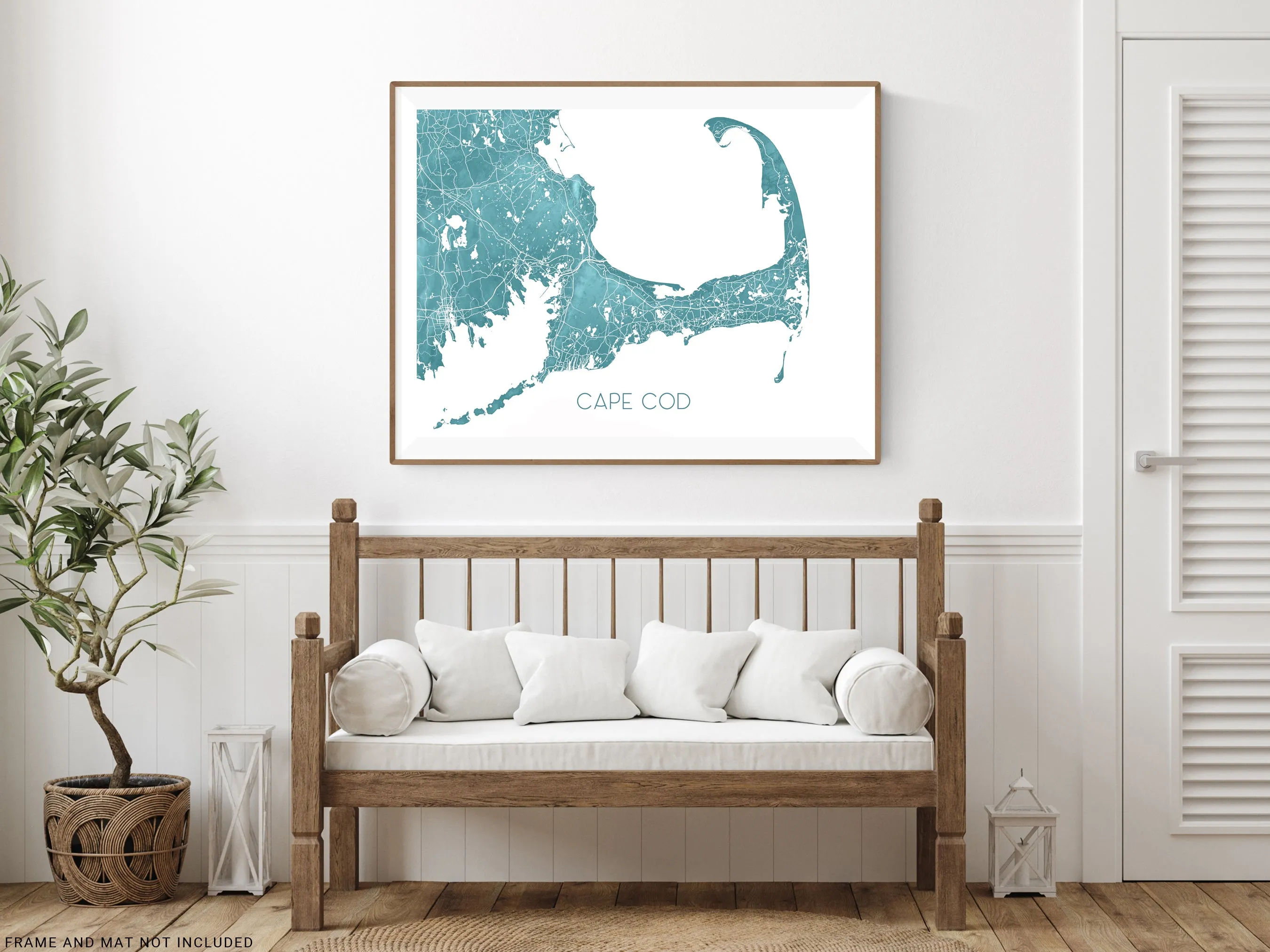 Cape Cod Map of Cape Cod Wall Art Print Poster, Turquoise Topographic Massachusetts Street Road Maps, Provincetown