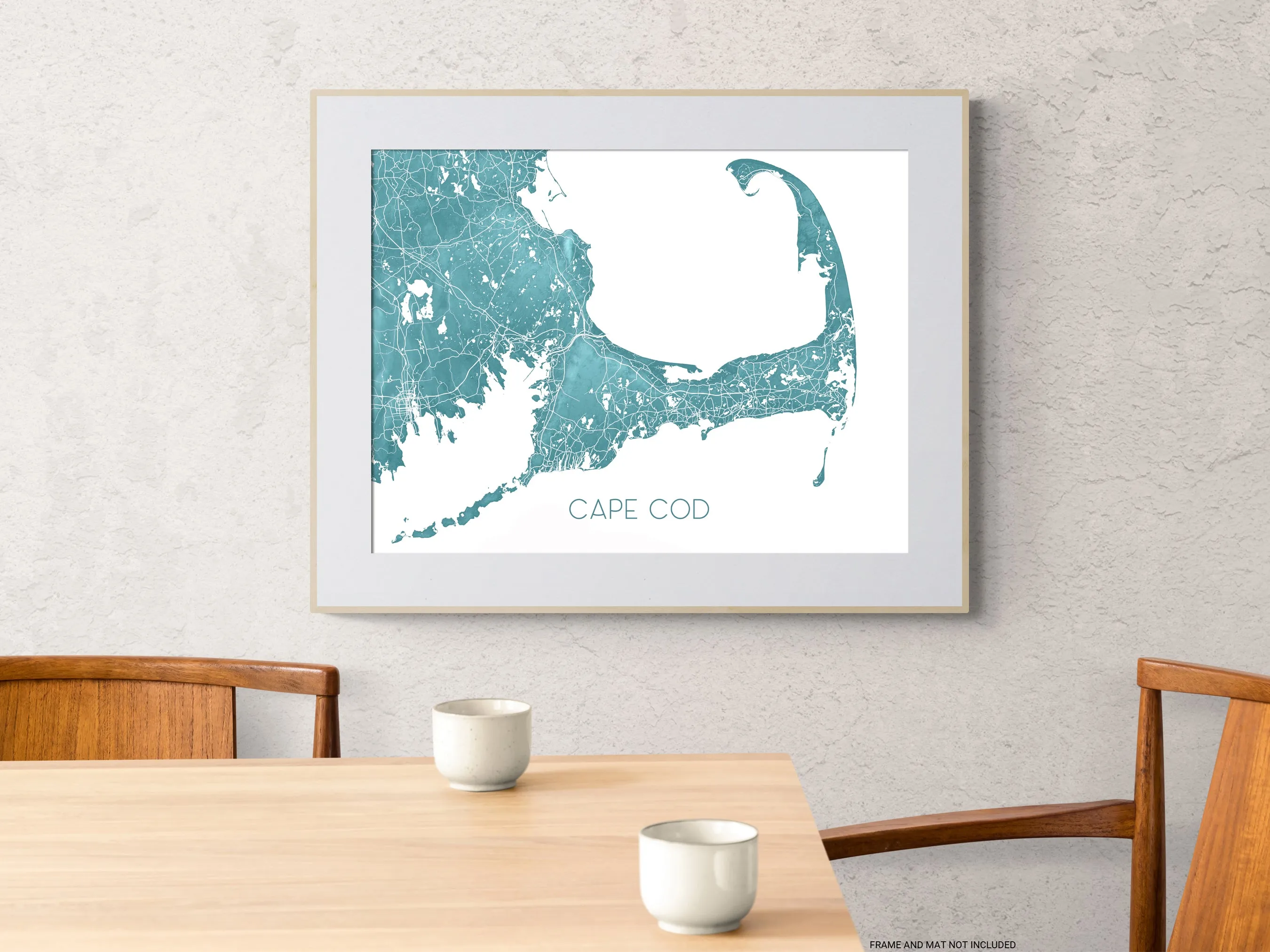 Cape Cod Map of Cape Cod Wall Art Print Poster, Turquoise Topographic Massachusetts Street Road Maps, Provincetown