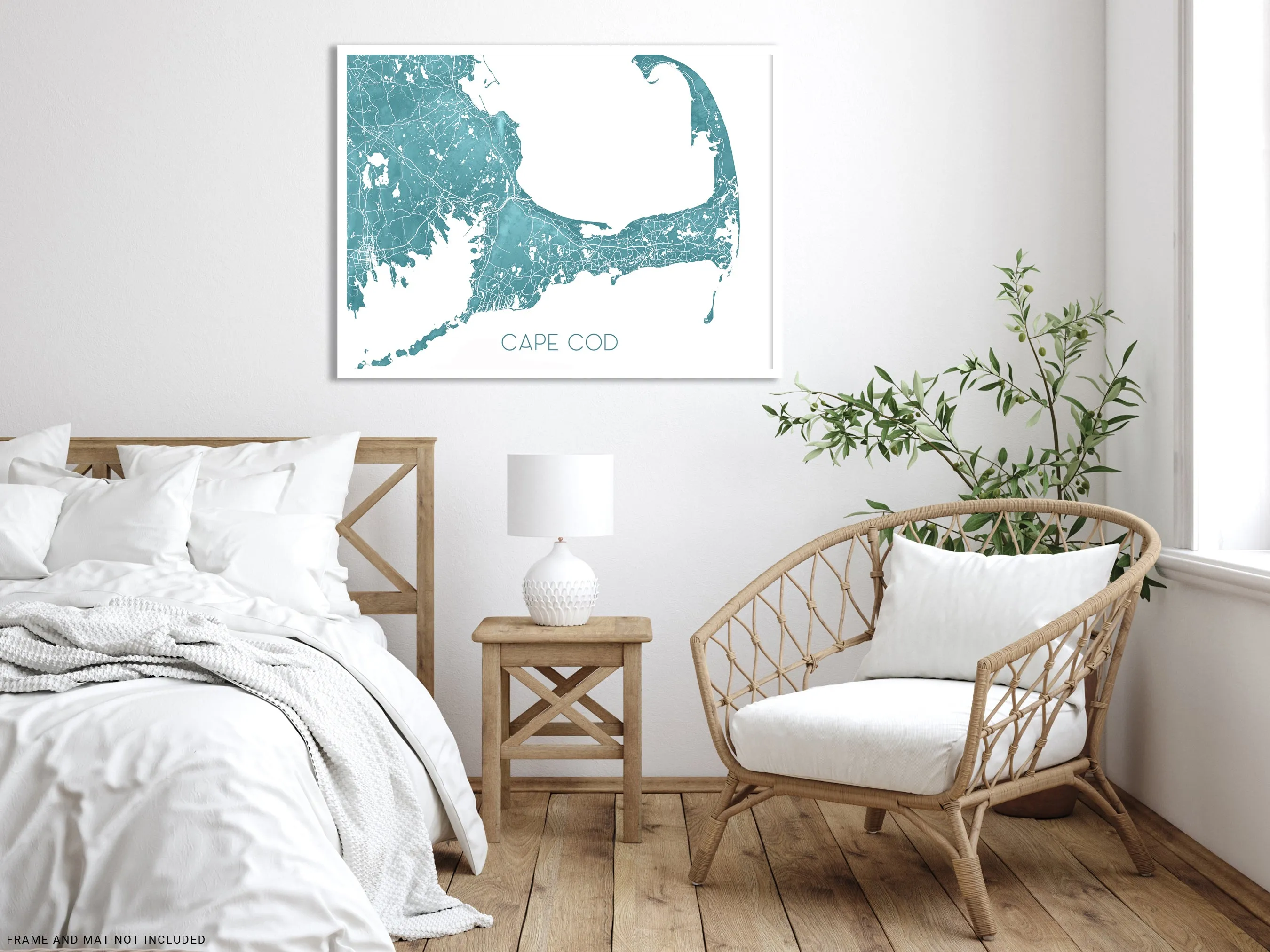 Cape Cod Map of Cape Cod Wall Art Print Poster, Turquoise Topographic Massachusetts Street Road Maps, Provincetown