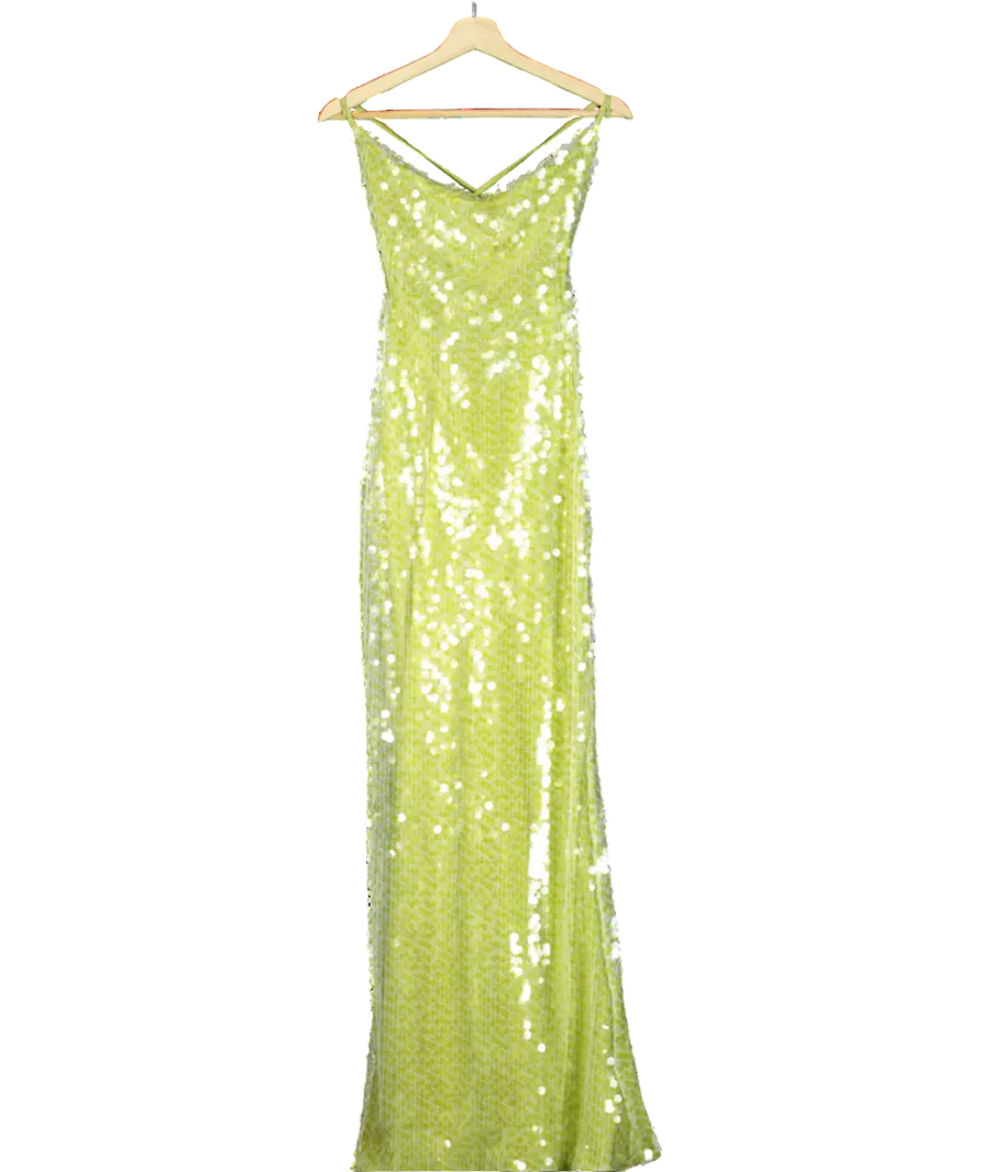 caramella Sequin Backless Maxi Dress In Emerald Green UK 8