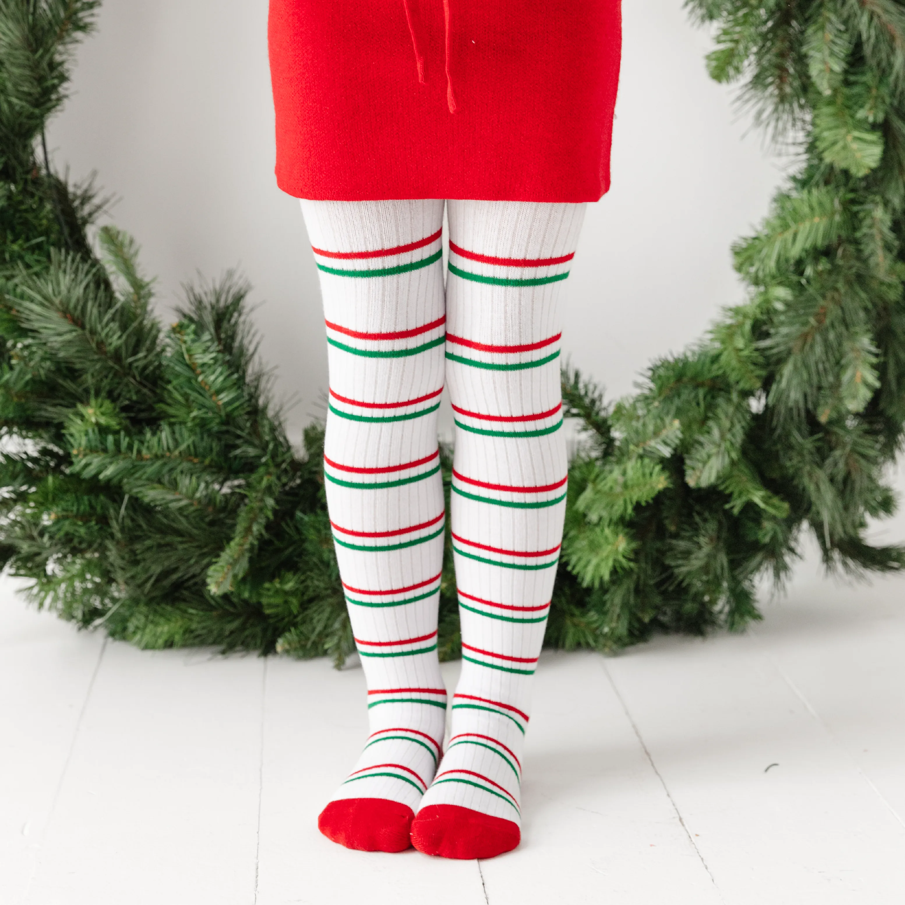 Christmas Stripe Ribbed Tights