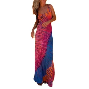 Colorful Women's Vacation Backless Long Casual Tie-dye Maxi Dress