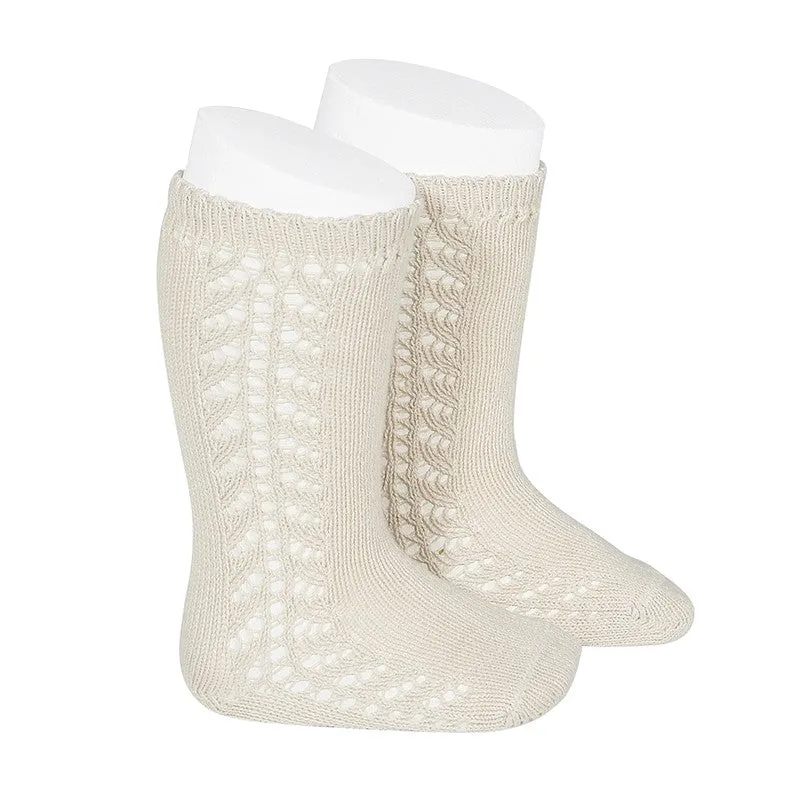 CONDOR - SIDE OPENWORK KNEE HIGH SOCK: COLOUR #304 LINO