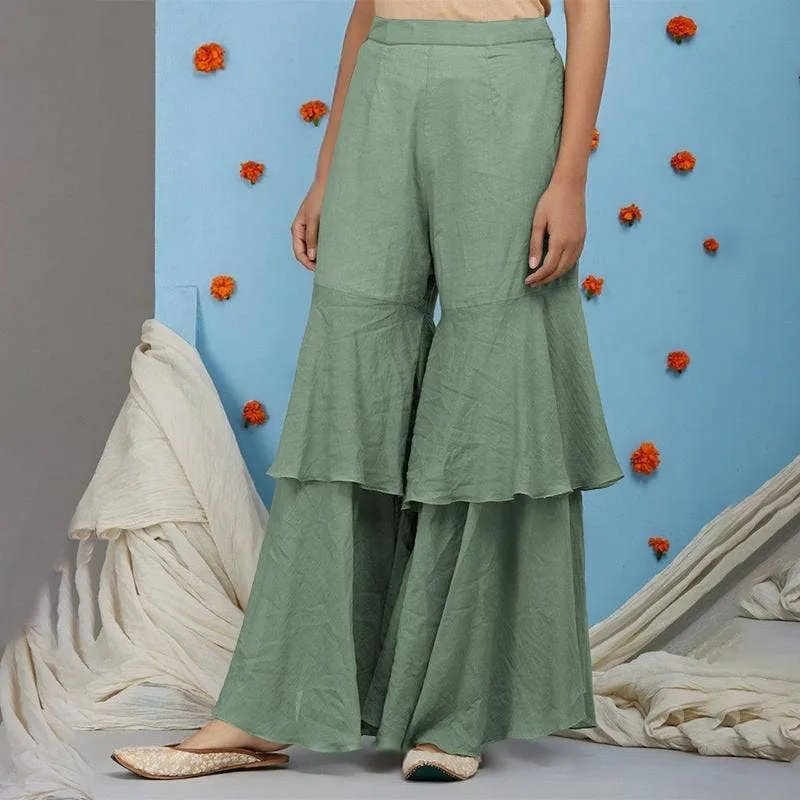 COTTON AND LINEN PATCHWORK CASUAL WIDE PANTS_CWBLP0634