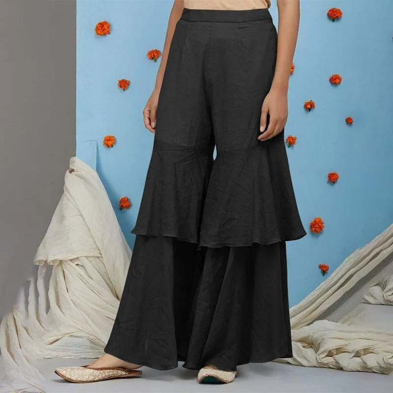 COTTON AND LINEN PATCHWORK CASUAL WIDE PANTS_CWBLP0634