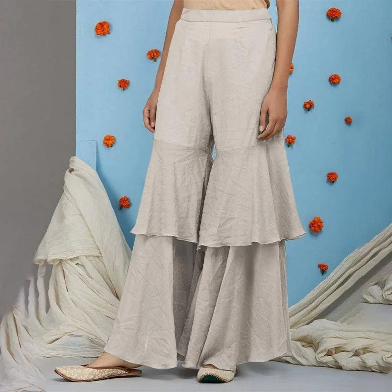 COTTON AND LINEN PATCHWORK CASUAL WIDE PANTS_CWBLP0634