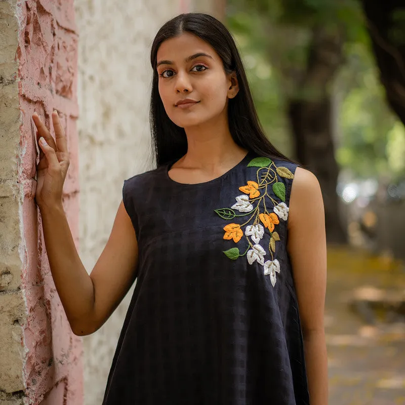 Cotton Black A-Line Dress for Women | Hand Embroidered