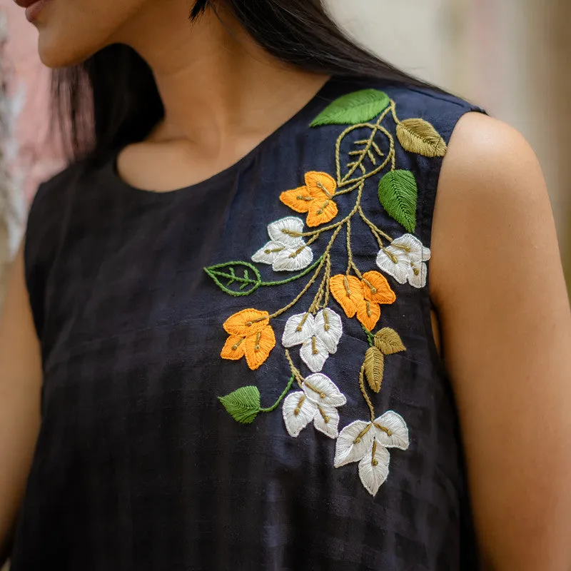 Cotton Black A-Line Dress for Women | Hand Embroidered