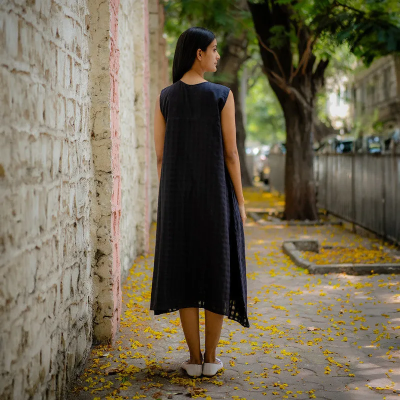 Cotton Black A-Line Dress for Women | Hand Embroidered