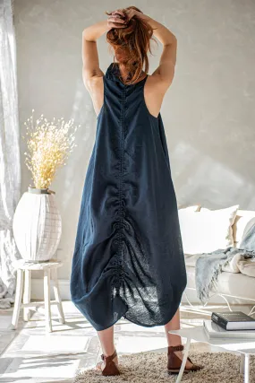 Cowl Neck Linen Dress in Midi Length