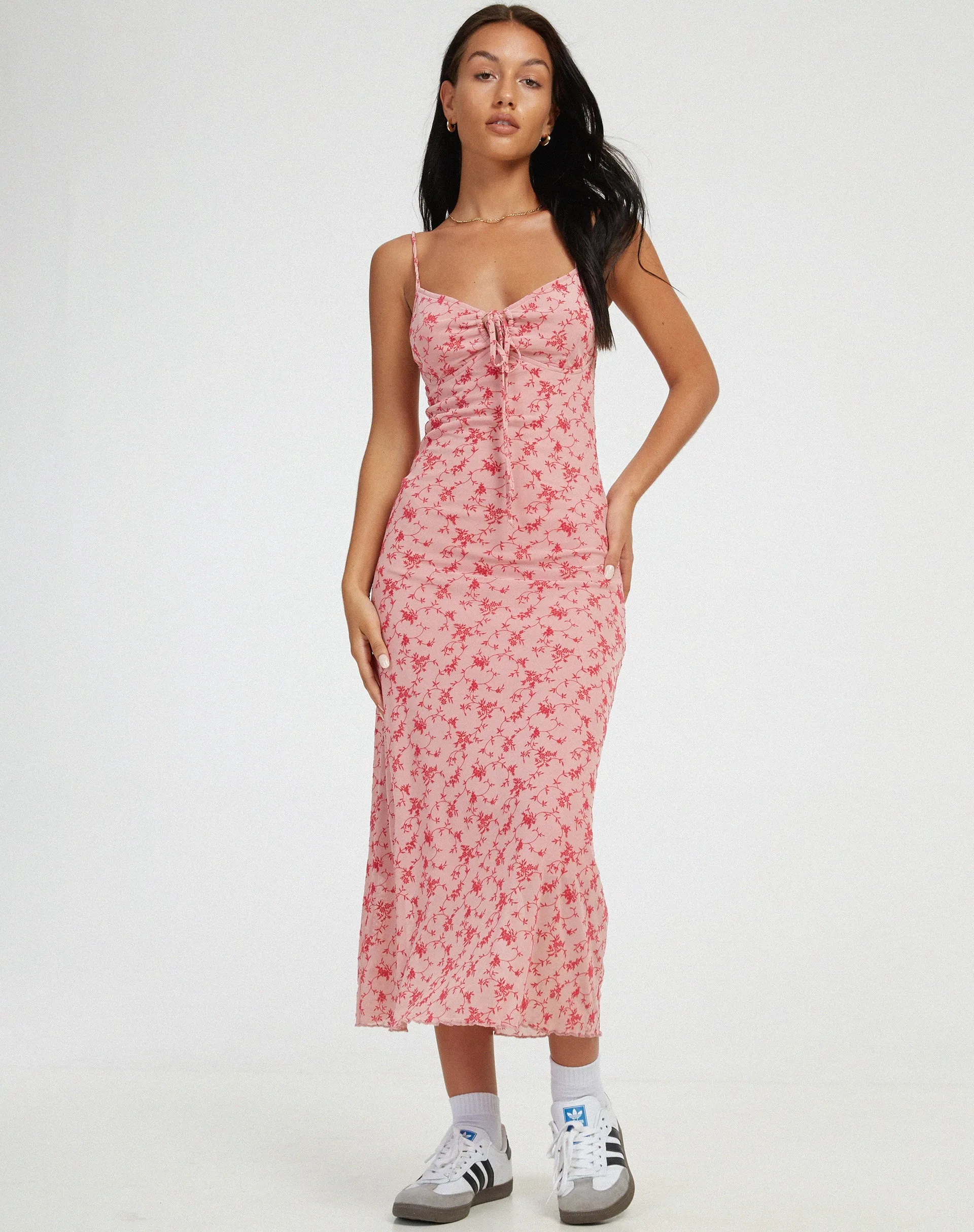 Coya Midi Dress in Love Bloom Pink Flock