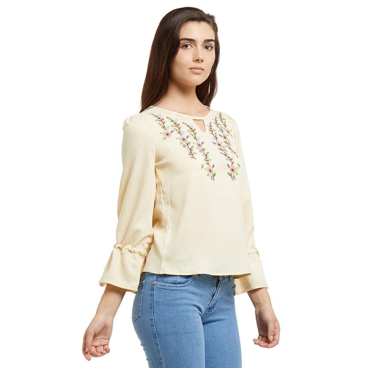 Cream Embroidered Top with Full Sleeves