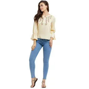 Cream Embroidered Top with Full Sleeves