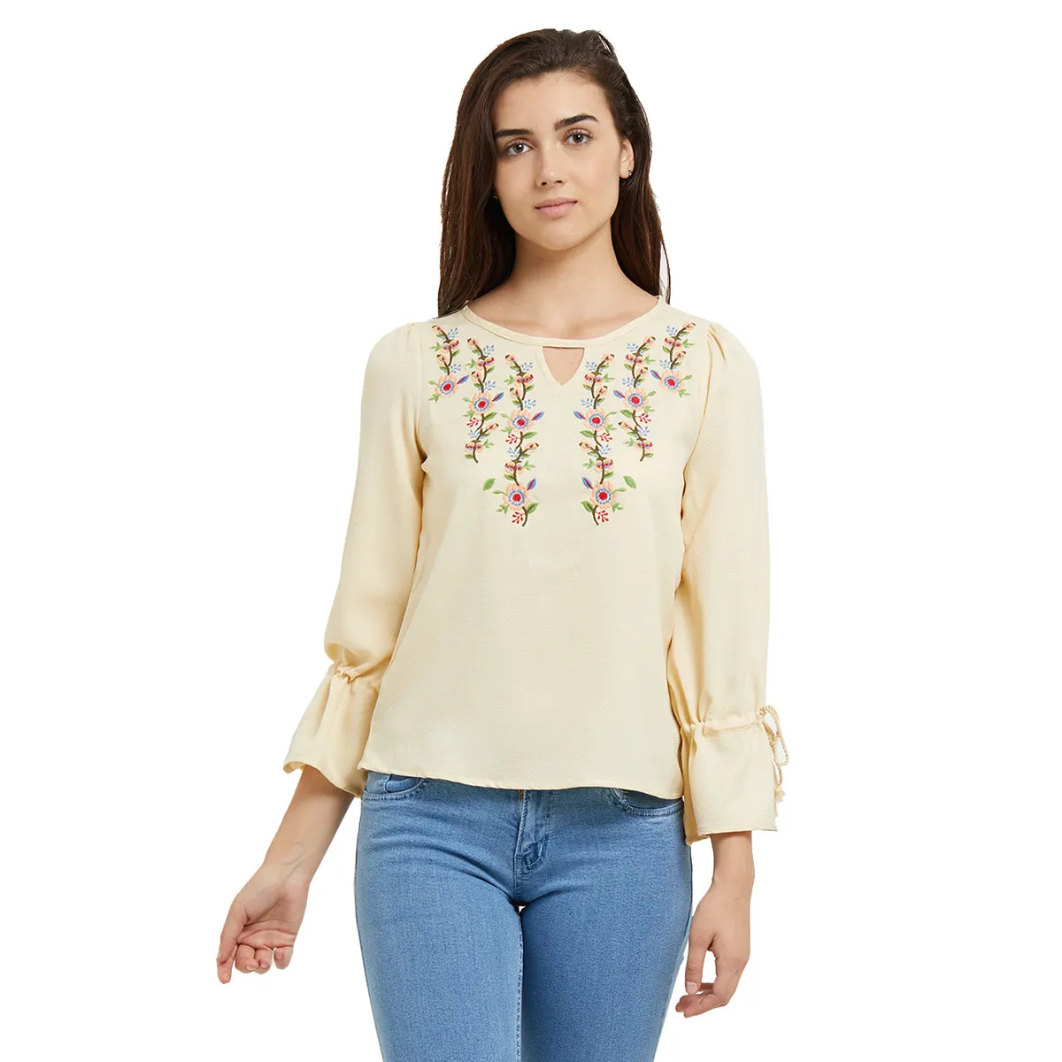 Cream Embroidered Top with Full Sleeves