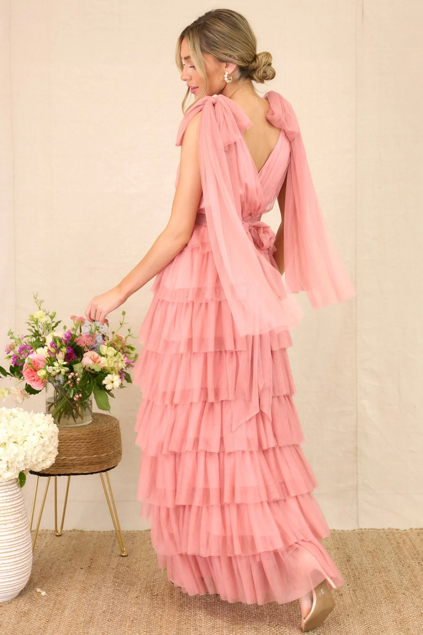 Creating Memories Dusty Rose Tiered Tulle Maxi Dress