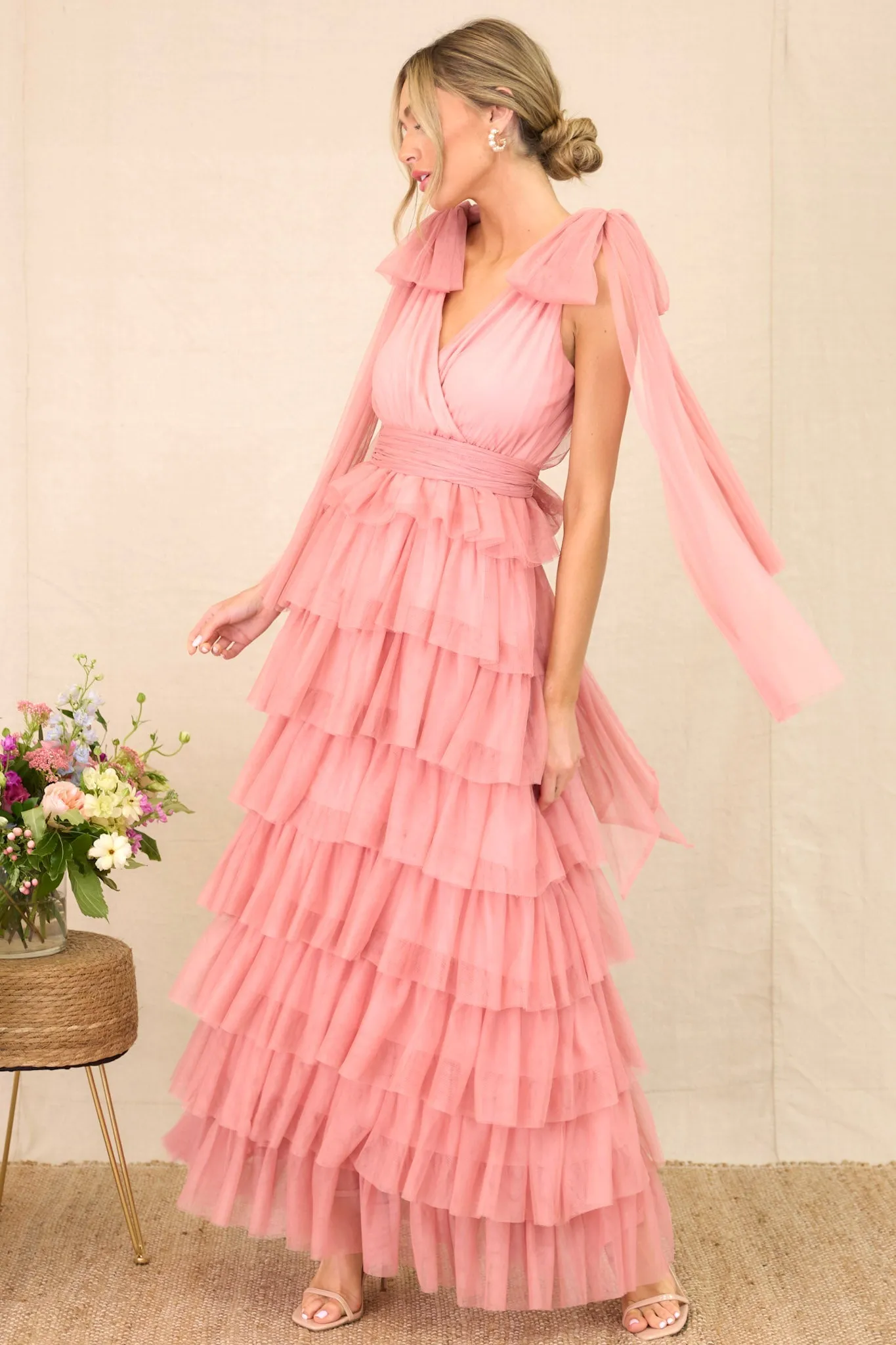 Creating Memories Dusty Rose Tiered Tulle Maxi Dress