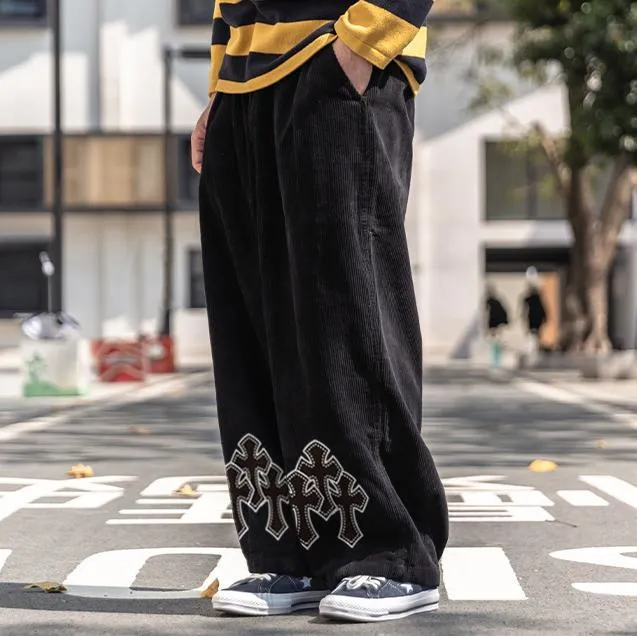 Cross casual corduroy loose straight-leg street trousers