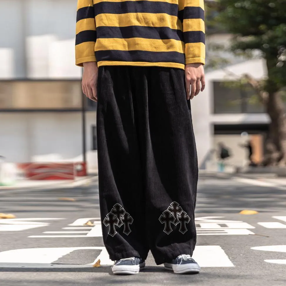 Cross casual corduroy loose straight-leg street trousers