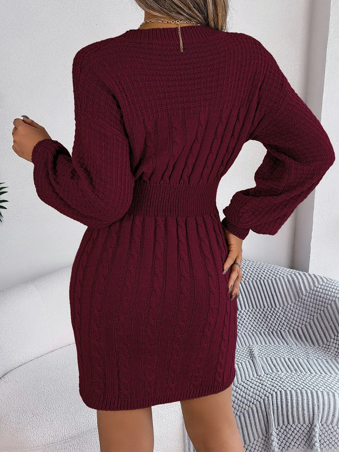 Cutout Round Neck Slit Sweater Dress