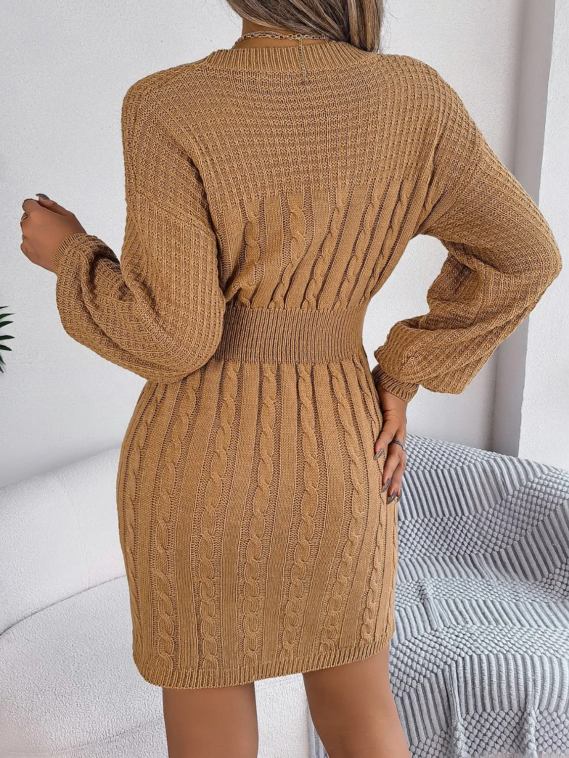 Cutout Round Neck Slit Sweater Dress