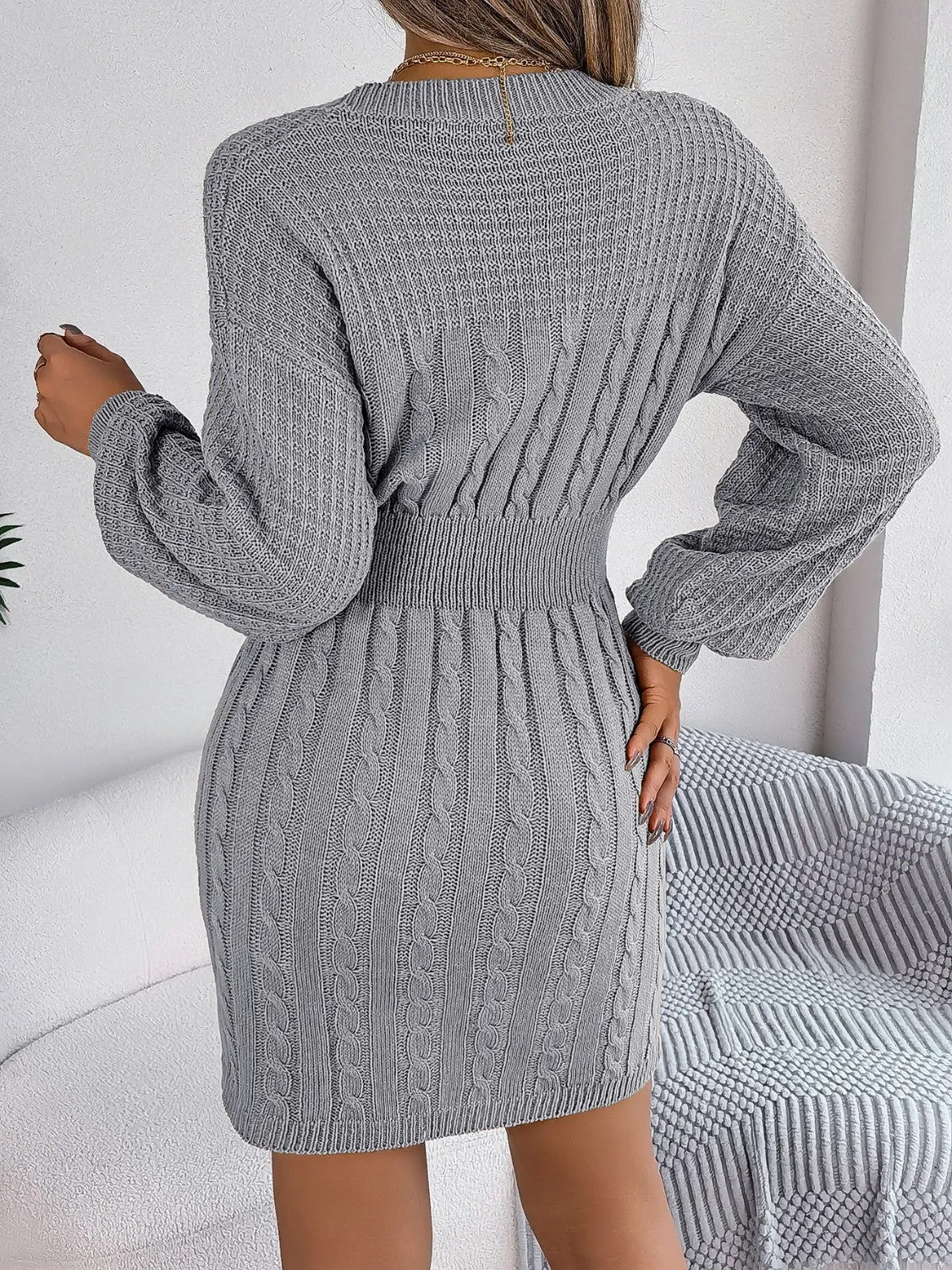 Cutout Round Neck Slit Sweater Dress