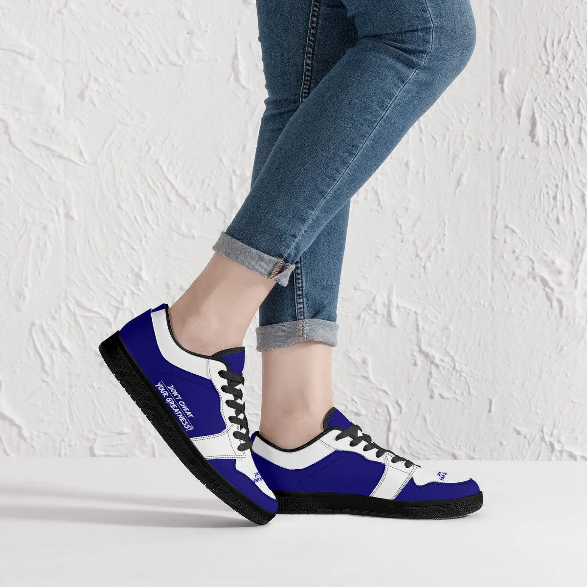 DCYG Blue & White, Black Sole Low-Top Leather Sneakers