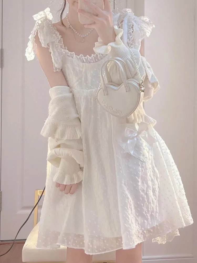 deanwangkt White Kawaii Sweet Dress Women Summer Korean Chic Elegant Party Mini Dress Fairy Casual Japanese Lolita Princess Cute Dress