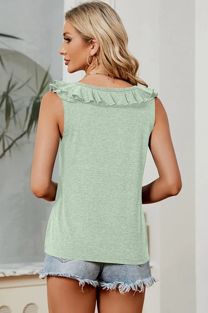 DEEP V FRILL NECK SLEEVELESS TOP