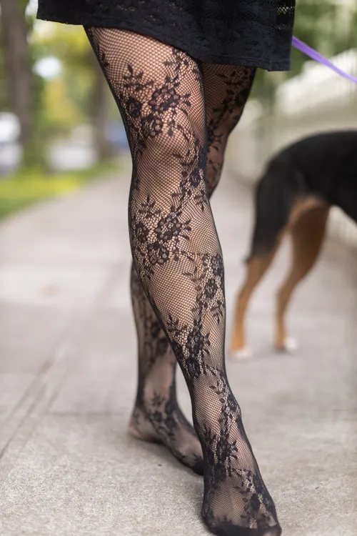 Delicate Floral Lace Net Tights