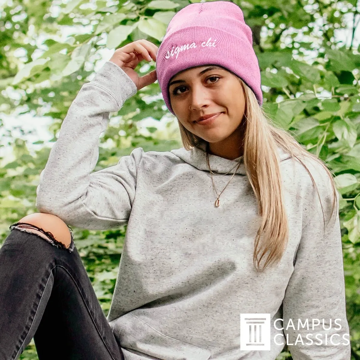 Delta Sig Pink Sweetheart Beanie