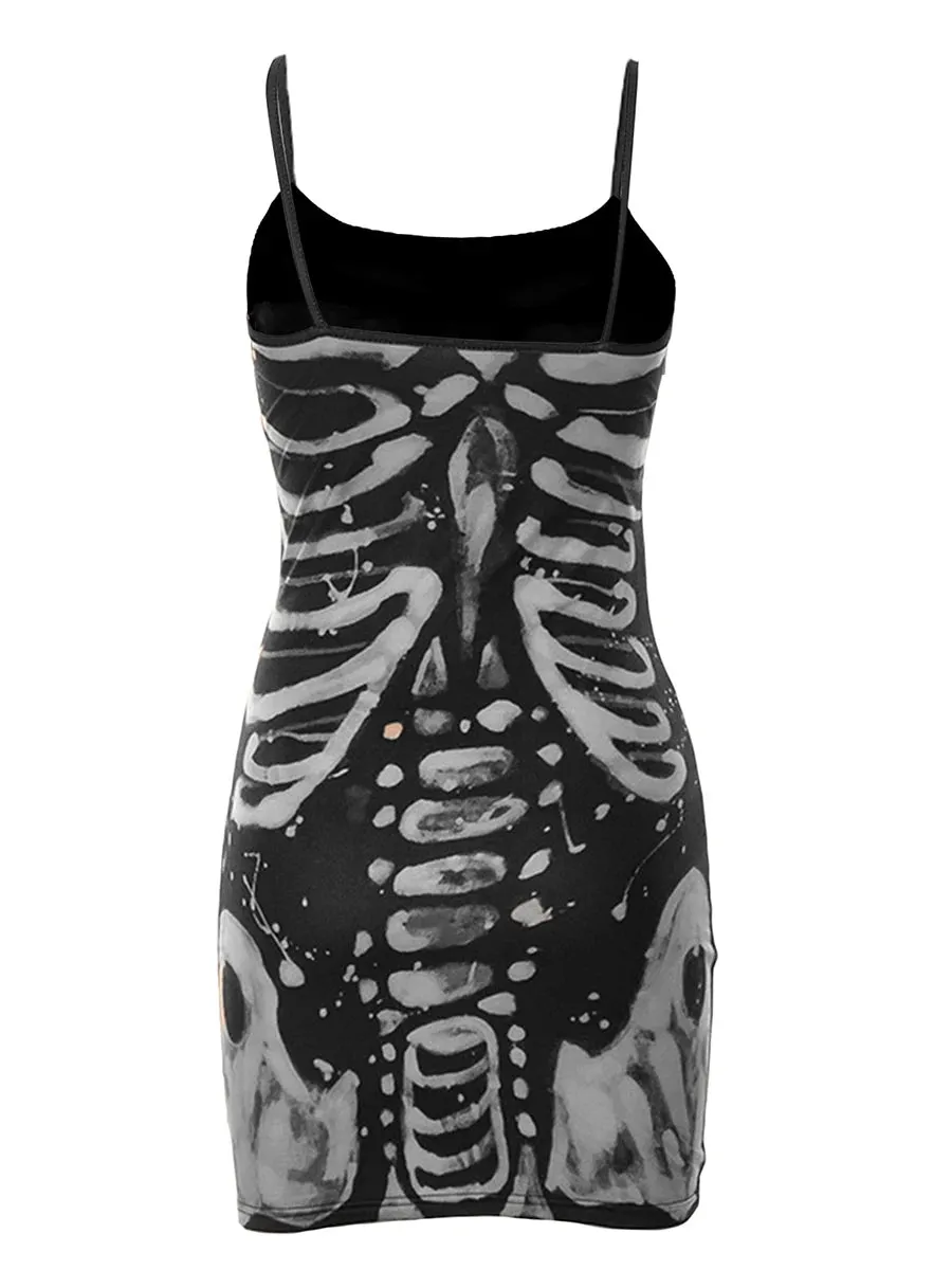 Dem Bones- the Skeleton Print Y2K Inspired Mini Dress