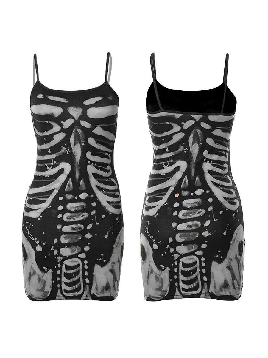 Dem Bones- the Skeleton Print Y2K Inspired Mini Dress