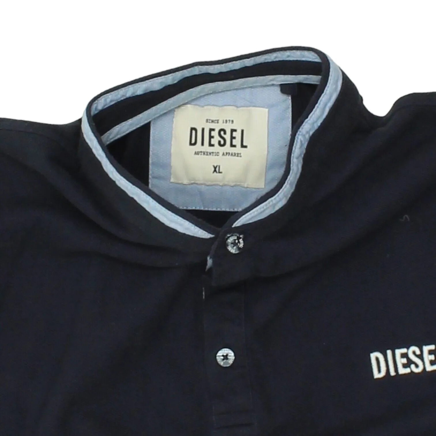 Diesel Mens Navy Chest Logo Henley Collar Polo Shirt | Designer Streetwear