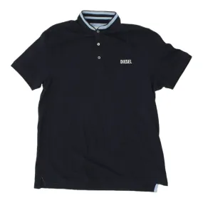 Diesel Mens Navy Chest Logo Henley Collar Polo Shirt | Designer Streetwear