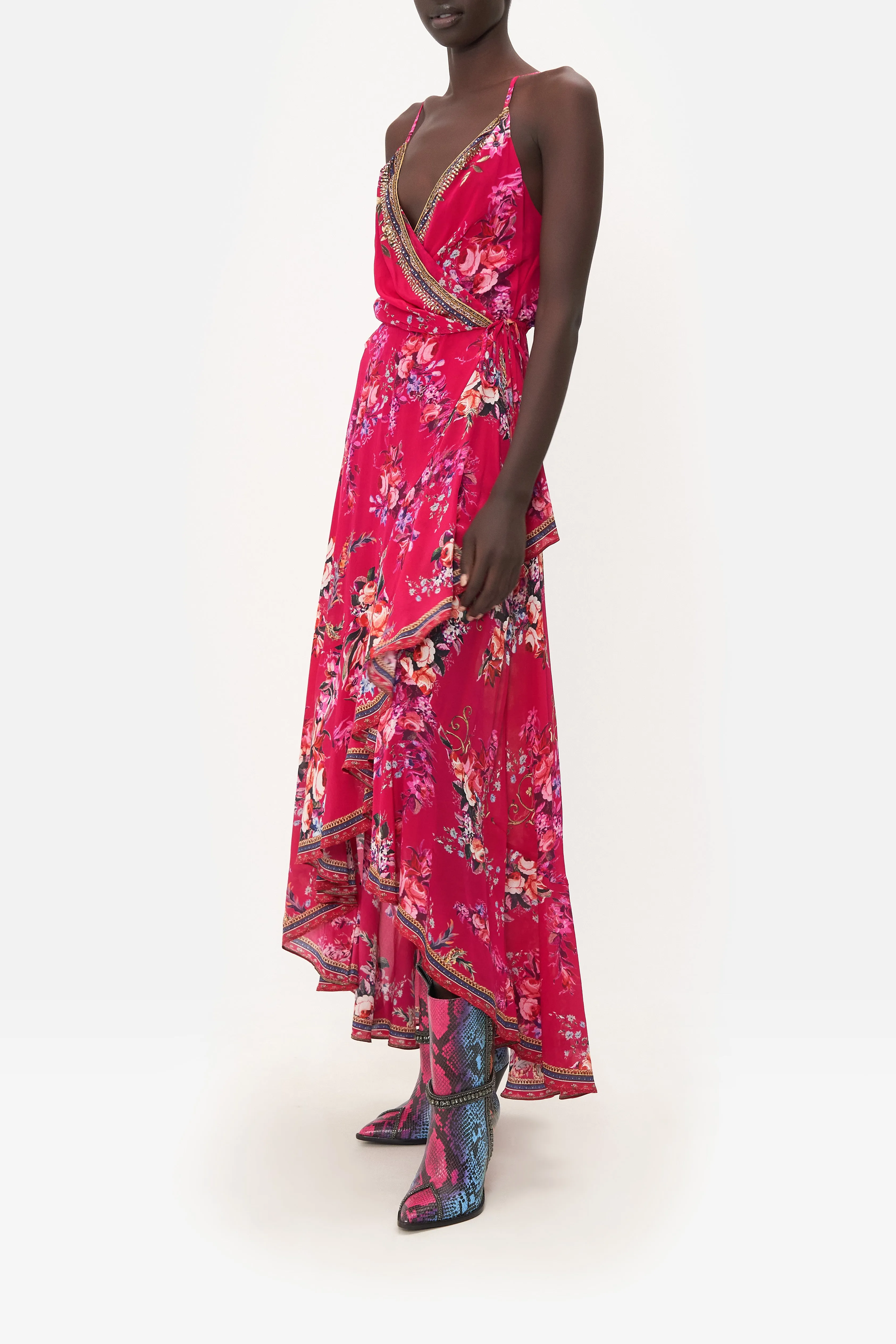 DRAPED FRONT WRAP DRESS BOHEME BLOOMS