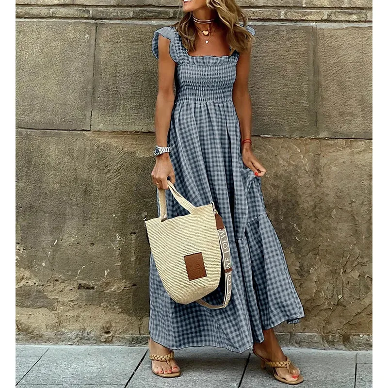 DressBetty - 2024 Casual Vintage Pleated Sleeveless Maxi Dress for Y2K Boho Dress